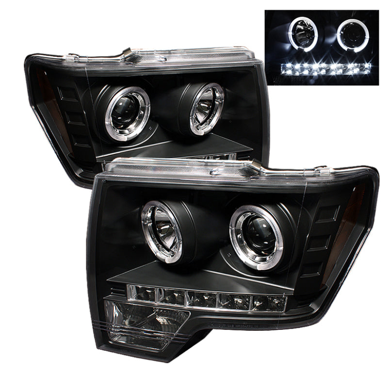 Spyder Ford F150 09-14 Projector Headlights Halogen Model- LED Halo LED Blk PRO-YD-FF15009-HL-BK - 0