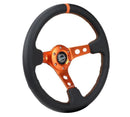 NRG Reinforce Steering Wheel (350mm / 3in. Deep) Blk Leather, Orange Center Mark w/ Orange Stitching-1