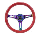 NRG Classic Wood Grain Steering Wheel (350mm) Red Grip w/Neochrome 3-Spoke Center-2