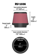 K&N Universal Clamp-On Air Filter 6in FLG / 7-1/2in B / 5in T / 6in H-5