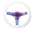 NRG Classic Wood Grain Steering Wheel (350mm) White Paint Grip w/Neochrome 3-Spoke Center-1