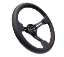 NRG Reinforced Steering Wheel (350mm / 3in. Deep) Black Leather/Red Stitch & Blk 3-Spoke w/Slits-3
