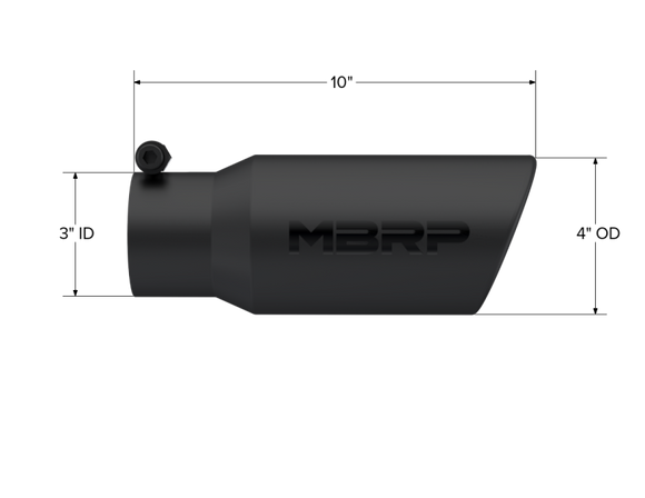 MBRP Universal Tip 4in OD 3in Inlet 10in Length Angled Rolled End Black