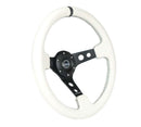 NRG Reinforced Steering Wheel (350mm/3in. Deep) White Leather w/Blk Spoke/Round Holes/White Stripes-4