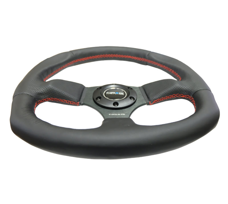 NRG Reinforced Steering Wheel (320mm Horizontal / 330mm Vertical) Leather w/Red Stitching - 0