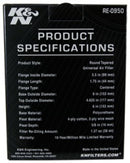 K&N Universal Rubber Filter 3 1/2inch ID FLG / 6inch Base / 4-5/8inch Top / 6inch Height-13