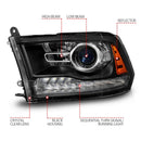 ANZO 09-18 Dodge Ram 1500/2500/3500 LED Plank Style Headlights Switchback + Sequential - Matte Black-6