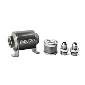 DeatschWerks Stainless Steel 8AN 10 Micron Universal Inline Fuel Filter Housing Kit (70mm) - 0