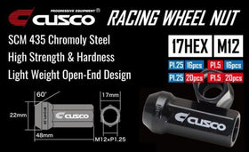 Cusco Universal Wheel Lug Nut Set M12 x P1.5mm - Black (20pcs) - 0