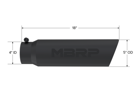 MBRP Universal 5in OD Angled Rolled End 4in Inlet 18in Length Black Finish Exhaust Tip