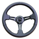 NRG Reinforced Steering Wheel (350mm / 3in. Deep) Black Leather w/ Black Stitching-1