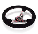 NRG Reinforced Steering Wheel (350mm) 3in Deep Pink Sakura Floral Solid Spoke - Black Suede/Stitch-2