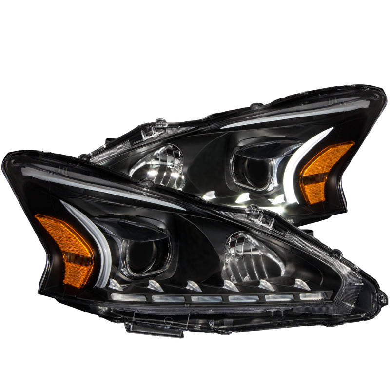 ANZO 2013-2014 Nissan Altima Projector Headlights w/ Plank Style Design Black - 0