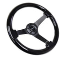 NRG Reinforced Steering Wheel (350mm / 3in. Deep) Black w/Black Chrome Solid 3-Spoke Center-1