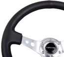 NRG Reinforced Steering Wheel (350mm/3in. Deep) White Leather w/Blk Spoke/Round Holes/White Stripes-5