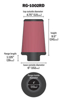 K&N Universal Air Filter Chrome Round Tapered Red - 4in Flange ID x 1.125in Flange Length x 9.5in H-9