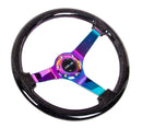 NRG Reinforced Steering Wheel (350mm / 3in. Deep) Classic Blk Sparkle w/4mm Neochrome 3-Spoke Center-3