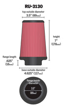 K&N Filter Universal Rubber Filter 3 1/2 inch Flange 4 5/8 inch Base 3 1/2 inch Top 7 inch Height-15