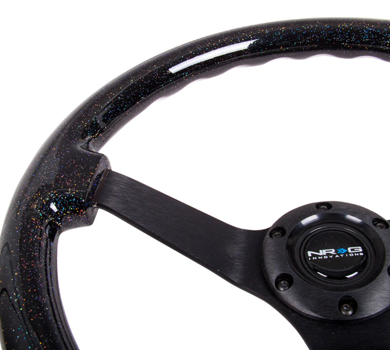 NRG Reinforced Steering Wheel (350mm / 3in Deep) Classic Blk Sparkle Wood Grain w/Blk 3-Spoke Center - 0