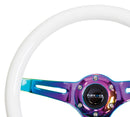 NRG Classic Wood Grain Steering Wheel (350mm) Glow-N-The-Dark Green Grip w/Neochrome 3-Spoke Center-1
