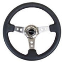 NRG Reinforced Steering Wheel (350mm / 3in. Deep) Blk Leather w/Gunmetal Circle Cutout Spokes-2