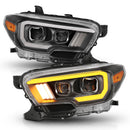 ANZO 2016-2017 Toyota Tacoma Projector Headlights w/ Plank Style Switchback Black w/ Amber w/ DRL-3