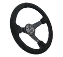 NRG Reinforced Steering Wheel (350mm / 3in. Deep) Blk Suede/Blue BBall Stitch w/5mm Matte Blk Spokes-3