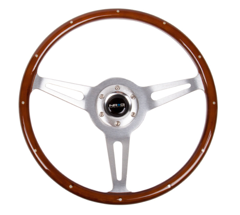 NRG Classic Wood Grain Steering Wheel (365mm) Wood w/Metal Inserts & Brushed Alum. 3-Spoke Center - 0