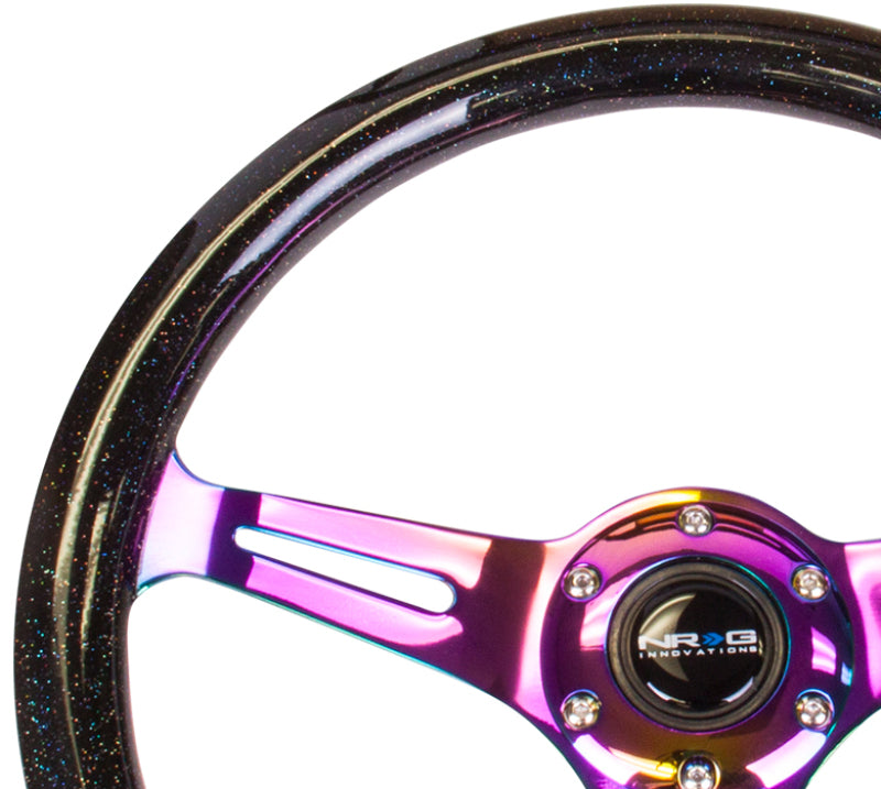 NRG Classic Wood Grain Steering Wheel (350mm) Black Sparkle/Galaxy Color w/Neochrome 3-Spoke - 0