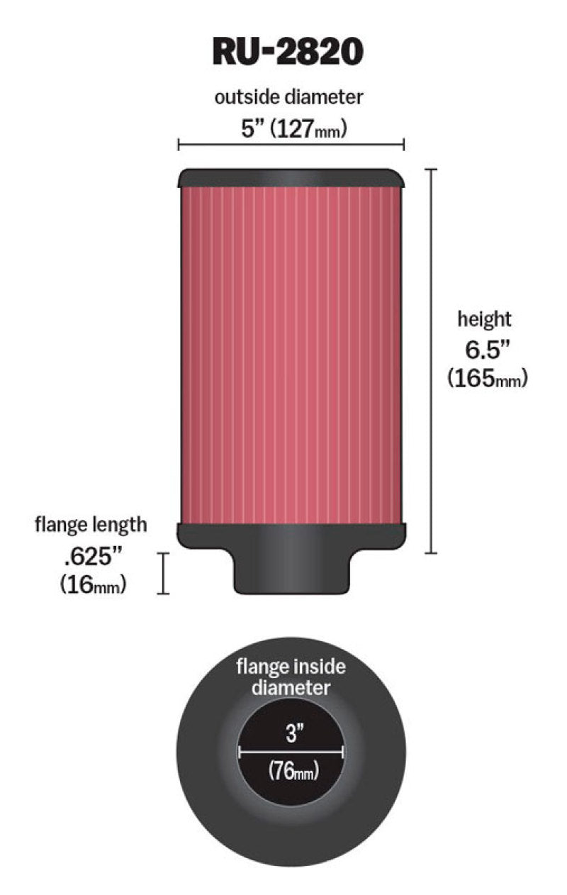 K&N Filter 3 inch Flange 5 inch OD 6 1/2 inch Height - 0