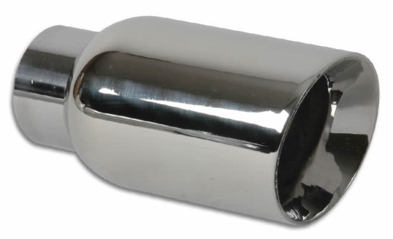 Vibrant 2.5in ID Single 4in OD Round SS Exhaust Tip (Double Wall Angle Cut) - 0