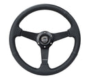 NRG Sport Steering Wheel (350mm / 1.5in Deep) Black Leather Black Stitch w/Matte Black Solid Spokes-3