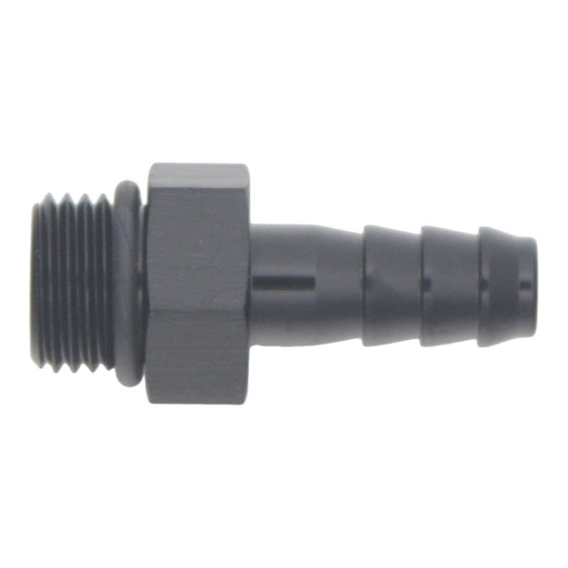 DeatschWerks 6AN ORB Male to 5/16in Male Triple Barb Fitting (Incl O-Ring) - Anodized Matte Black - 0