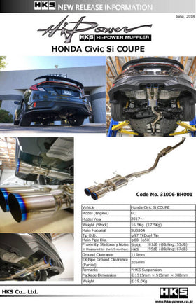 HKS Hi-Power Muffler for Civic SI Coupe (FC3) - 0