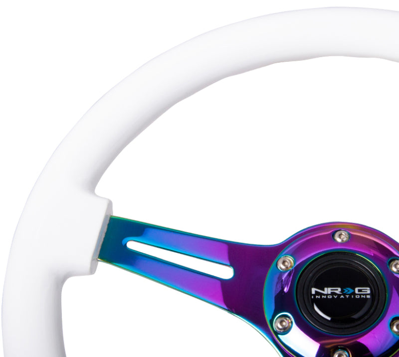 NRG Classic Wood Grain Steering Wheel (350mm) White Paint Grip w/Neochrome 3-Spoke Center - 0