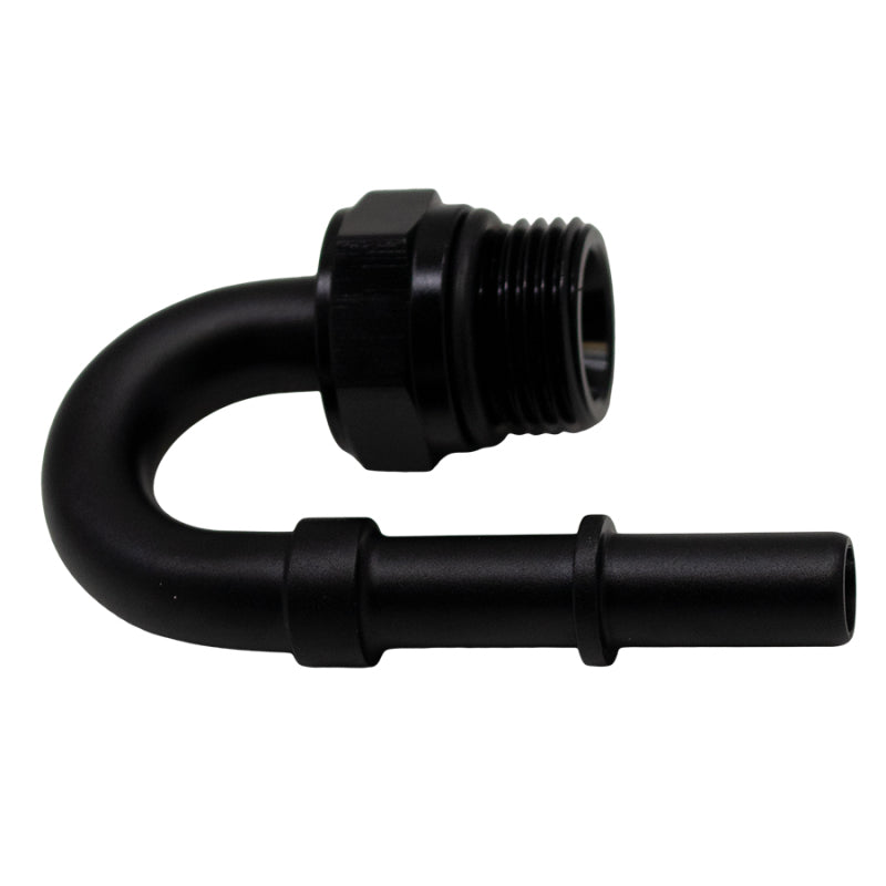 DeatschWerks 8AN ORB Male to 3/8in Male EFI Quick Connect Adapter 180-Degree - Anodized Matte Black - 0