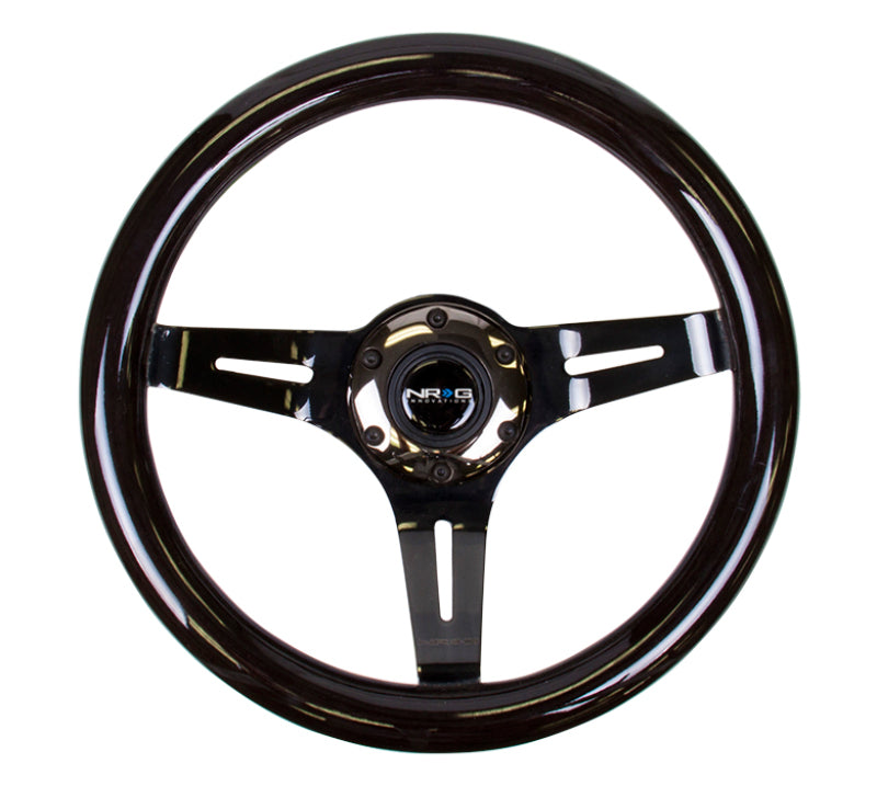 NRG Classic Wood Grain Steering Wheel (310mm) Black w/Black Chrome 3-Spoke Center - 0