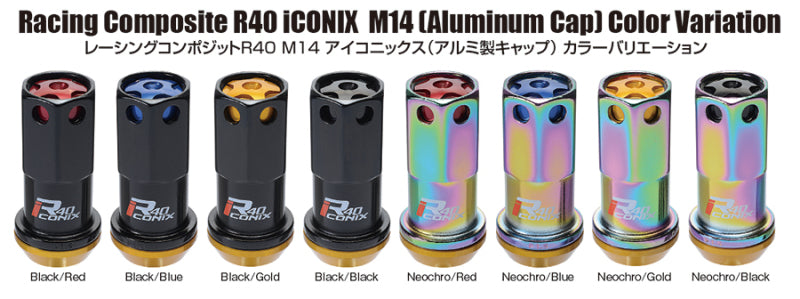 Project Kics 14X1.25 Iconix R40 Lug Nuts - Black w/ Gold Caps - 16+4 - 0