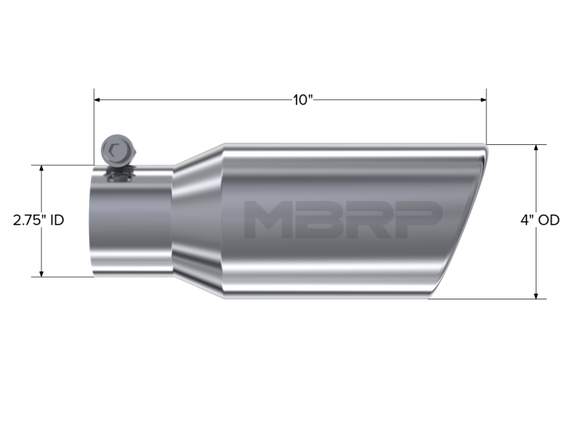 MBRP Universal Tip 4in OD 2.75in Inlet 10in Length Angled Rolled End T304