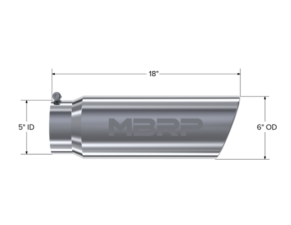 MBRP Universal Tip 6in OD Angled Rolled End 5in Inlet 18in Length T304 Exhaust