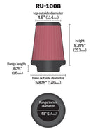 K&N Universal Clamp-On Air Filter 4-1/2in FLG / 5-7/8in B / 4-1/2in T / 8-3/8in H-9