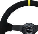 NRG Reinforced Steering Wheel (350mm / 3in. Deep) Blk Suede/X-Stitch w/5mm Blk Spoke & Yellow CM-2
