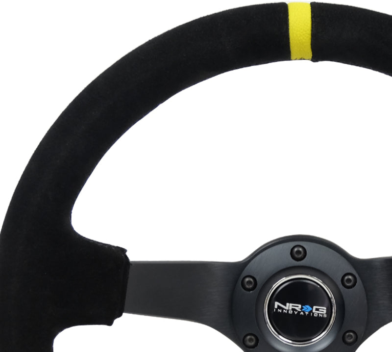 NRG Reinforced Steering Wheel (350mm / 3in. Deep) Blk Suede/X-Stitch w/5mm Blk Spoke & Yellow CM - 0