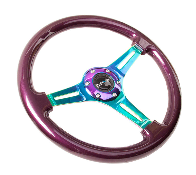 NRG Classic Wood Grain Steering Wheel (350mm) Purple Pearl Paint w/Neochrome 3-Spoke Center - 0