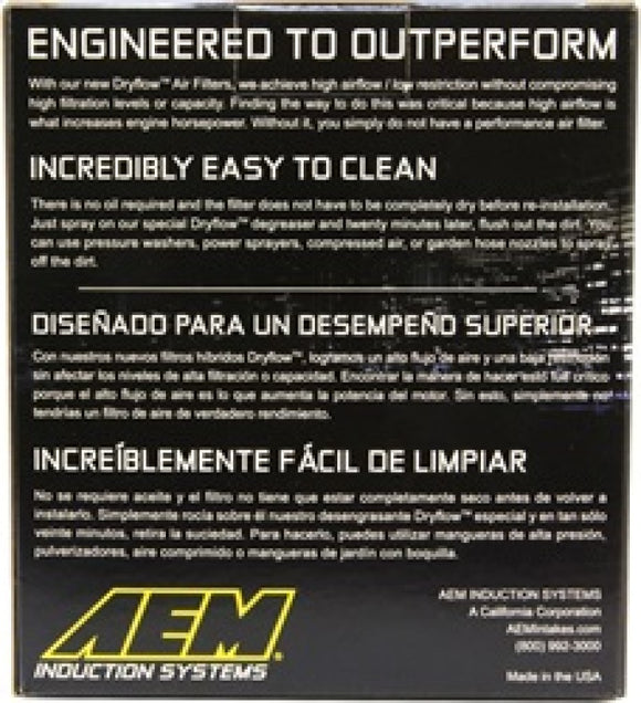 AEM Air Filter, 3inFLG/ 5inOD/ 6-1/2inH Dry Flow