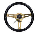 NRG Classic Wood Grain Steering Wheel (350mm) Black Grip w/Chrome Gold 3-Spoke Center-3