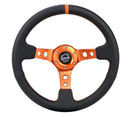 NRG Reinforce Steering Wheel (350mm / 3in. Deep) Blk Leather, Orange Center Mark w/ Orange Stitching-3