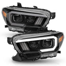 ANZO 2016-2017 Toyota Tacoma Projector Headlights w/ Plank Style Switchback Black w/ Amber w/ DRL-4