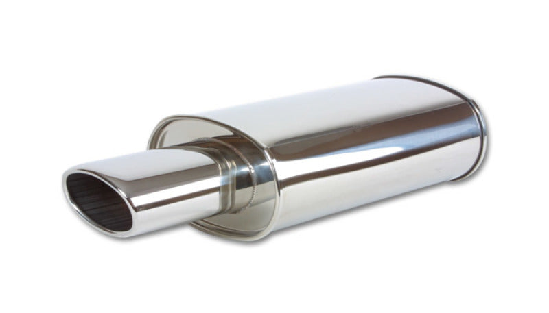 Vibrant StreetPower Oval Muffler with 4.5in x 3in Oval Tip Angle Cut Rolled Edge - 2.5in inlet I.D. - 0