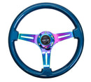 NRG Classic Wood Grain Steering Wheel (350mm) Blue Pearl/Flake Paint w/Neochrome 3-Spoke Center-1